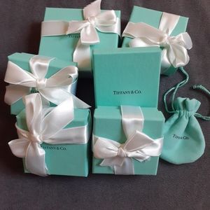 Lot of 6 Tiffany boxes, one pouch, and bag